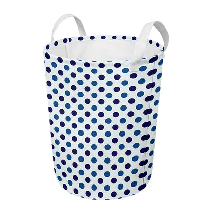 White And Blue Polka Dot Pattern Print Round Laundry Basket