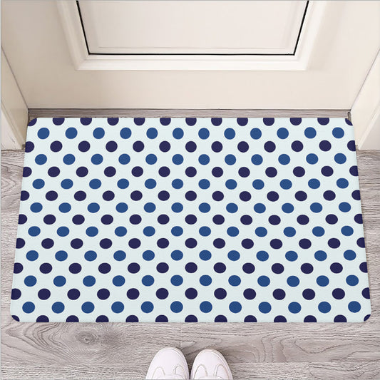 White And Blue Polka Dot Pattern Print Rubber Doormat