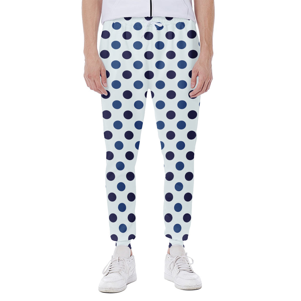 White And Blue Polka Dot Pattern Print Scuba Joggers