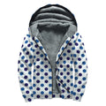 White And Blue Polka Dot Pattern Print Sherpa Lined Zip Up Hoodie