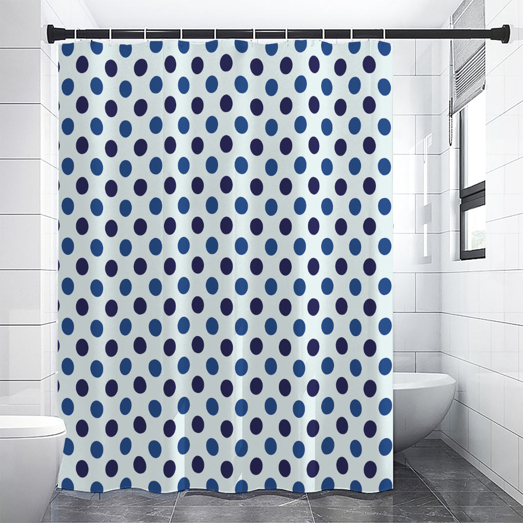 White And Blue Polka Dot Pattern Print Shower Curtain