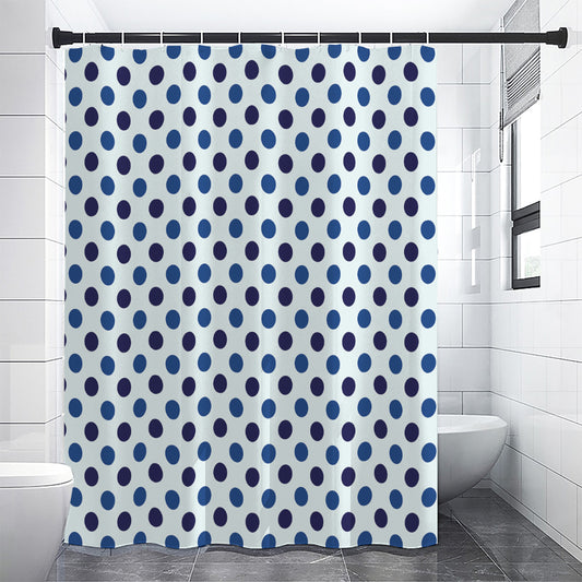 White And Blue Polka Dot Pattern Print Shower Curtain