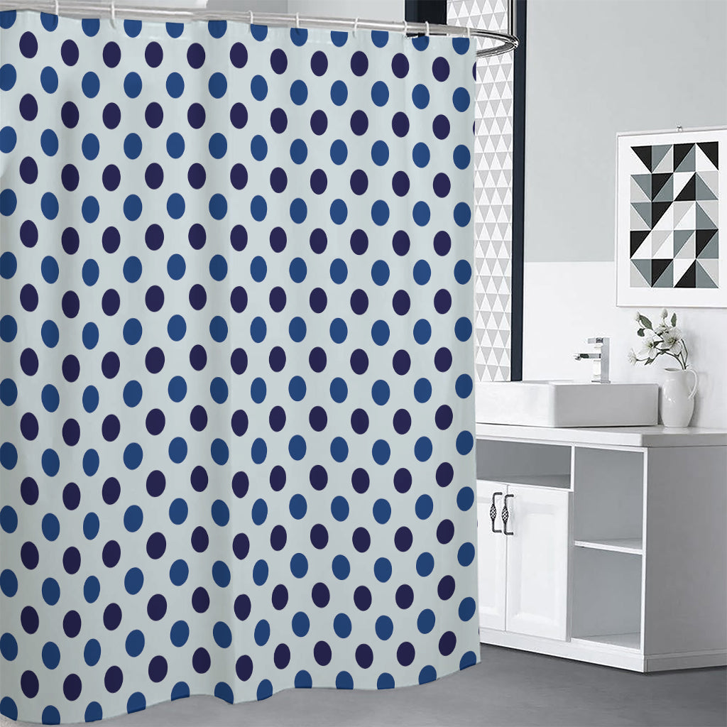 White And Blue Polka Dot Pattern Print Shower Curtain