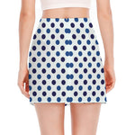 White And Blue Polka Dot Pattern Print Side Slit Mini Skirt