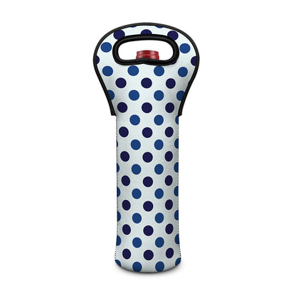 White And Blue Polka Dot Pattern Print Single Neoprene Wine Tote