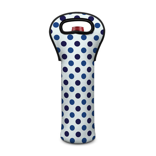 White And Blue Polka Dot Pattern Print Single Neoprene Wine Tote