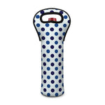 White And Blue Polka Dot Pattern Print Single Neoprene Wine Tote