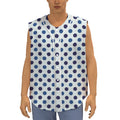 White And Blue Polka Dot Pattern Print Sleeveless Baseball Jersey