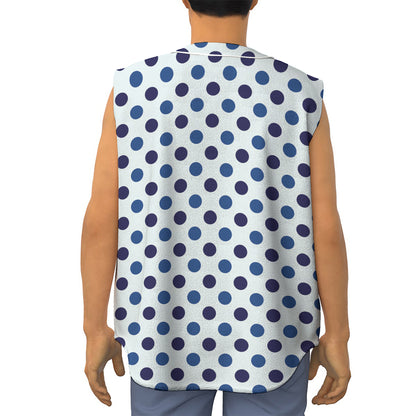 White And Blue Polka Dot Pattern Print Sleeveless Baseball Jersey