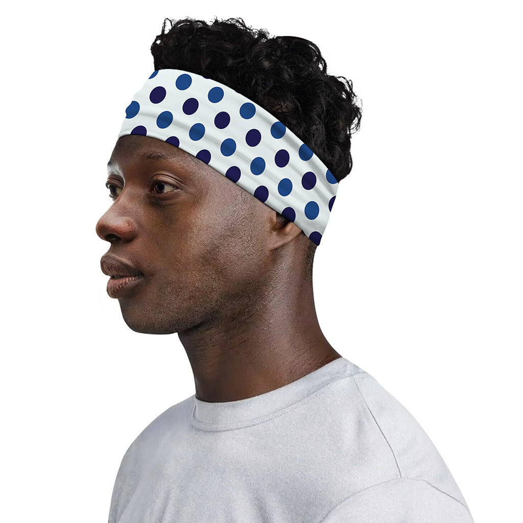White And Blue Polka Dot Pattern Print Sports Headband