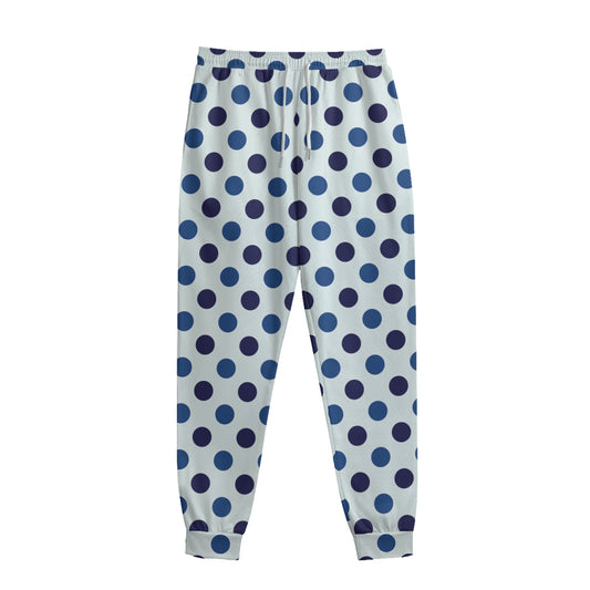 White And Blue Polka Dot Pattern Print Sweatpants