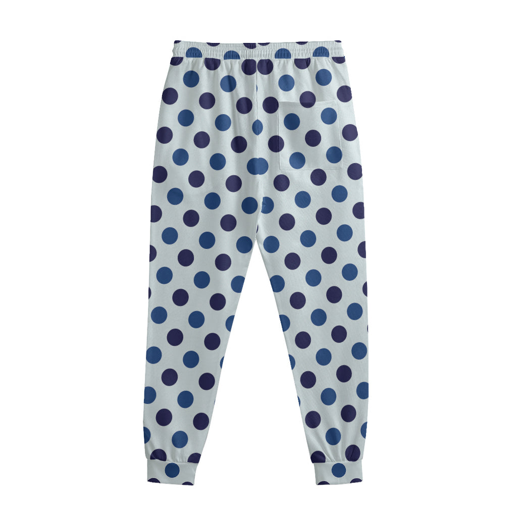 White And Blue Polka Dot Pattern Print Sweatpants