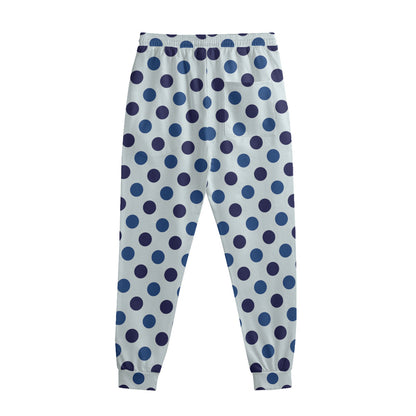 White And Blue Polka Dot Pattern Print Sweatpants
