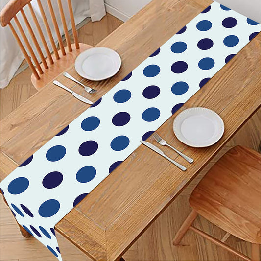 White And Blue Polka Dot Pattern Print Table Runner