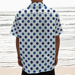 White And Blue Polka Dot Pattern Print Textured Short Sleeve Shirt