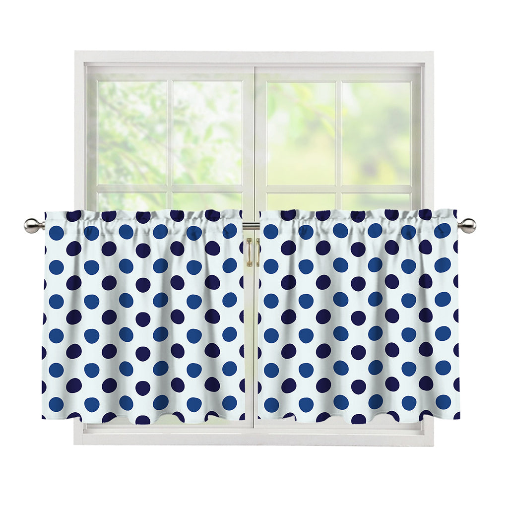 White And Blue Polka Dot Pattern Print Tier Curtains