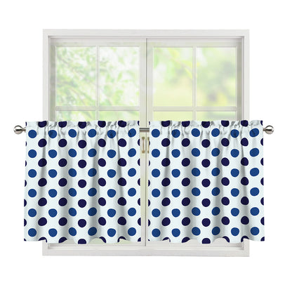 White And Blue Polka Dot Pattern Print Tier Curtains