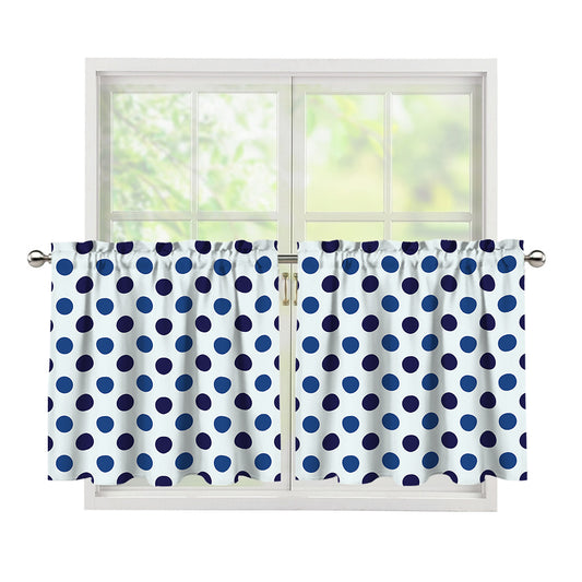 White And Blue Polka Dot Pattern Print Tier Curtains
