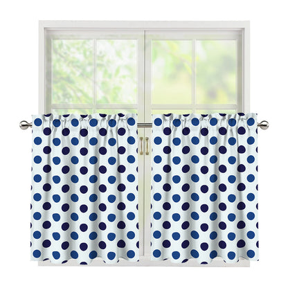 White And Blue Polka Dot Pattern Print Tier Curtains