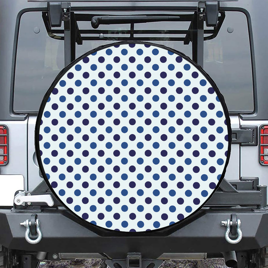 White And Blue Polka Dot Pattern Print Tire Cover