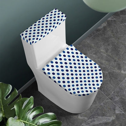 White And Blue Polka Dot Pattern Print Toilet Lid And Tank Cover Set