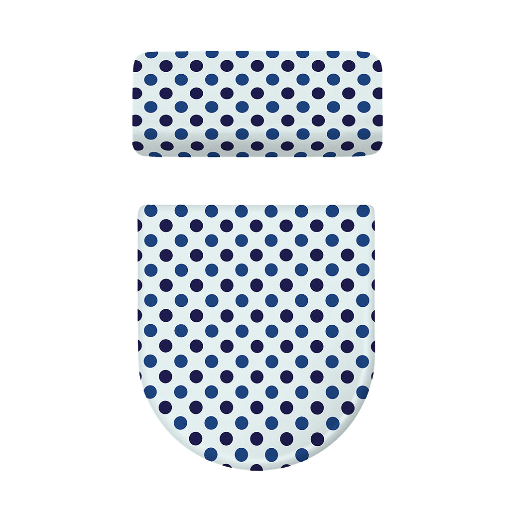 White And Blue Polka Dot Pattern Print Toilet Lid And Tank Cover Set