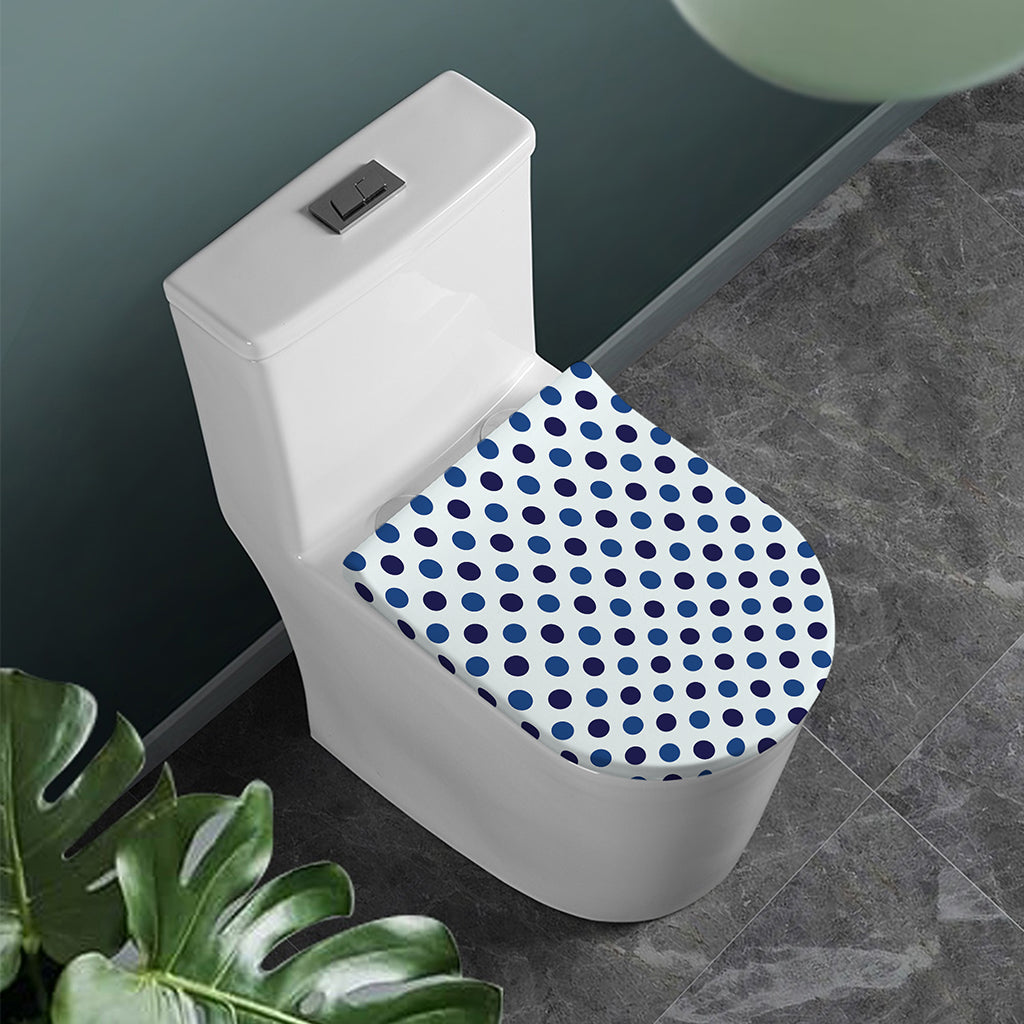 White And Blue Polka Dot Pattern Print Toilet Lid Cover