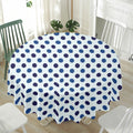 White And Blue Polka Dot Pattern Print Waterproof Round Tablecloth