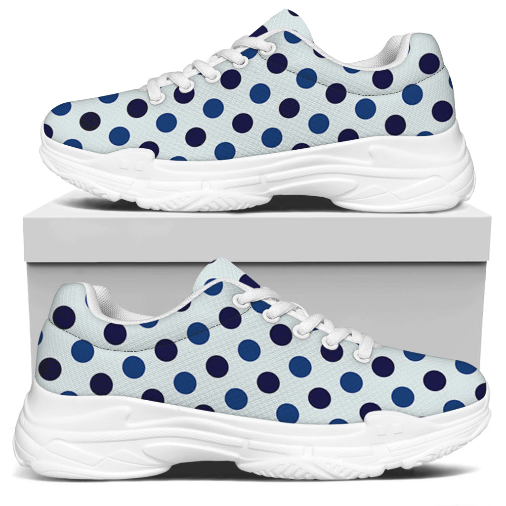 White And Blue Polka Dot Pattern Print White Chunky Shoes