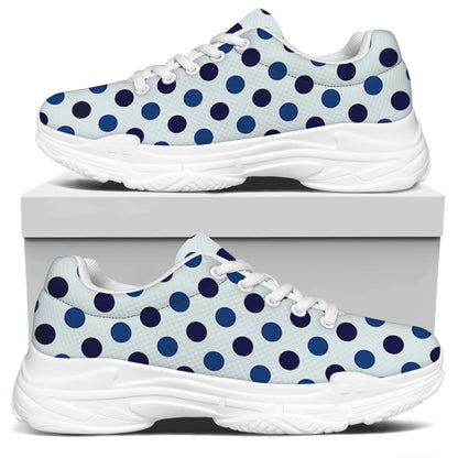White And Blue Polka Dot Pattern Print White Chunky Shoes