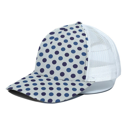 White And Blue Polka Dot Pattern Print White Mesh Trucker Cap