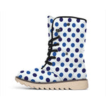 White And Blue Polka Dot Pattern Print Winter Boots