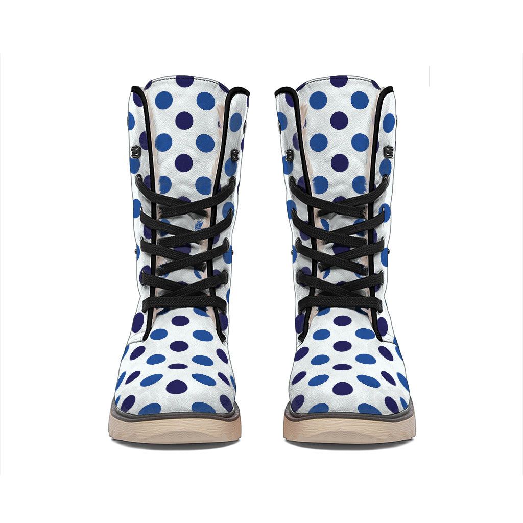 White And Blue Polka Dot Pattern Print Winter Boots