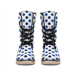 White And Blue Polka Dot Pattern Print Winter Boots