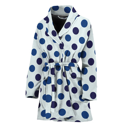 White And Blue Polka Dot Pattern Print Women's Bathrobe