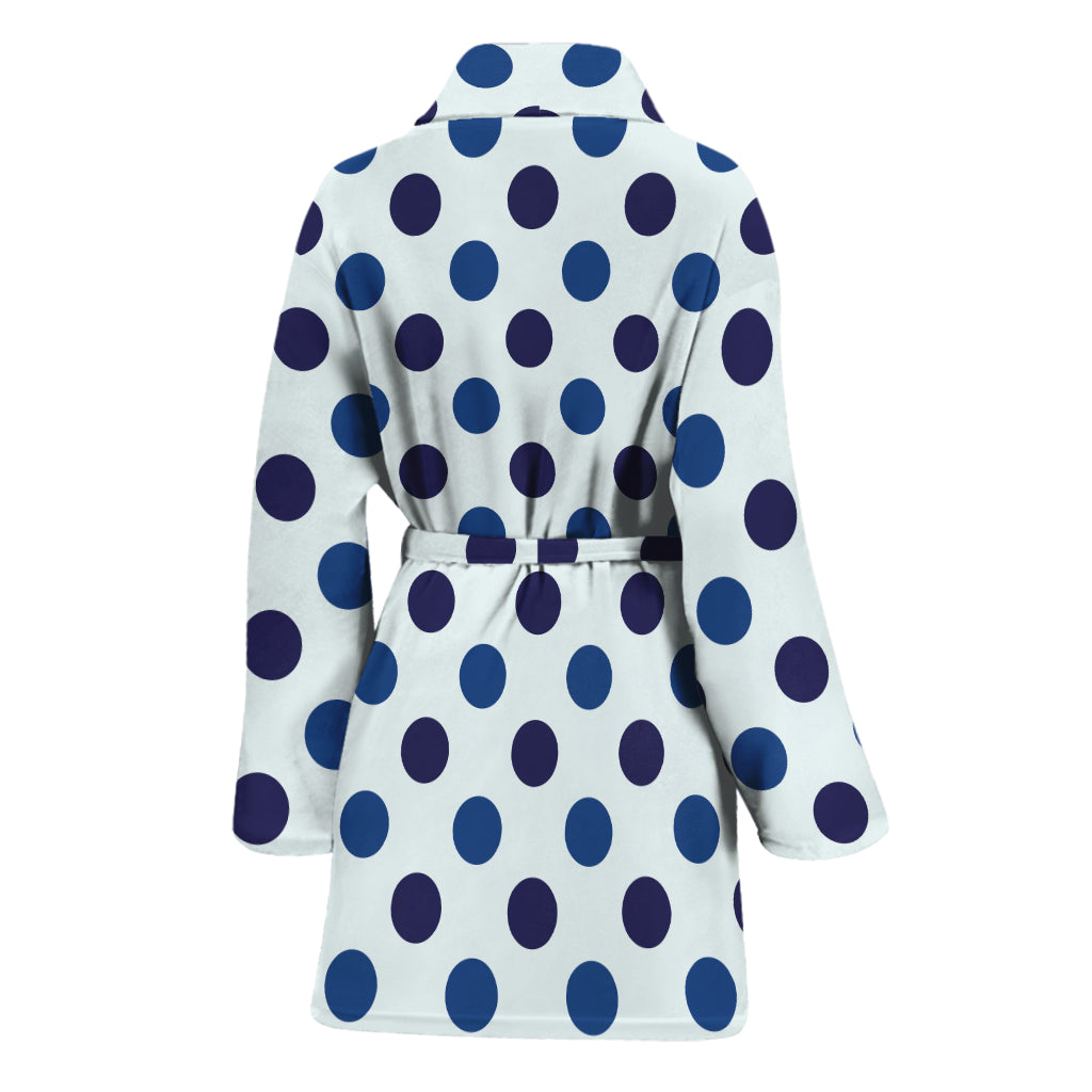 White And Blue Polka Dot Pattern Print Women's Bathrobe