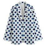 White And Blue Polka Dot Pattern Print Women's Blazer