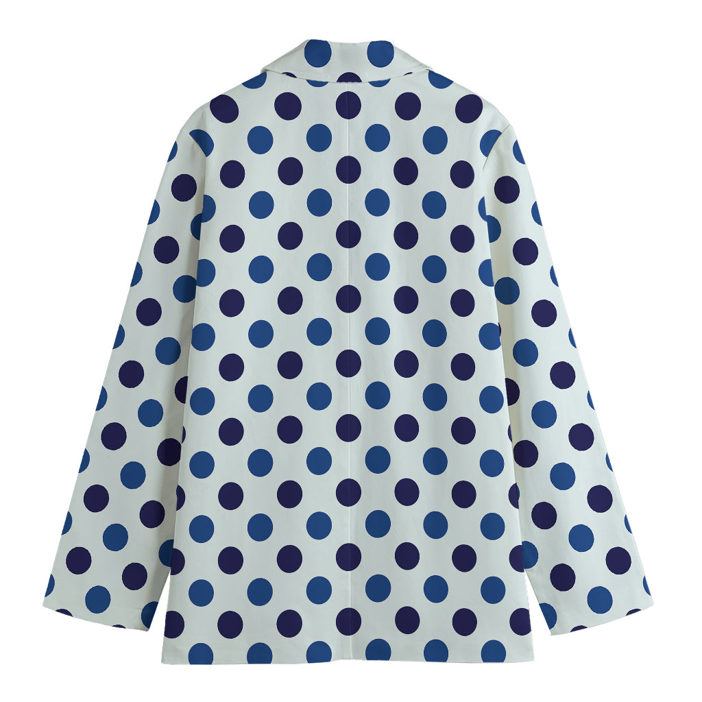 White And Blue Polka Dot Pattern Print Women's Blazer