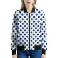 White And Blue Polka Dot Pattern Print Women's Bomber Jacket