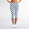 White And Blue Polka Dot Pattern Print Women's Capri Leggings