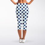 White And Blue Polka Dot Pattern Print Women's Capri Leggings