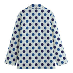 White And Blue Polka Dot Pattern Print Women's Cotton Blazer