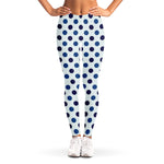 White And Blue Polka Dot Pattern Print Women's Leggings