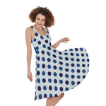 White And Blue Polka Dot Pattern Print Women's Sleeveless Dress