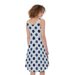 White And Blue Polka Dot Pattern Print Women's Sleeveless Dress