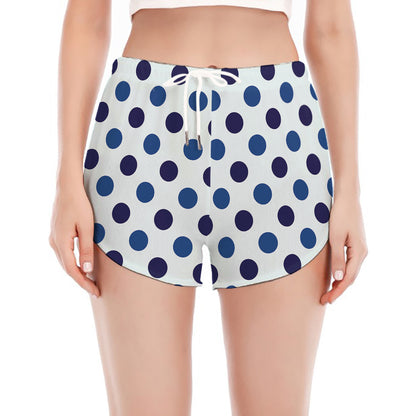 White And Blue Polka Dot Pattern Print Women's Split Running Shorts