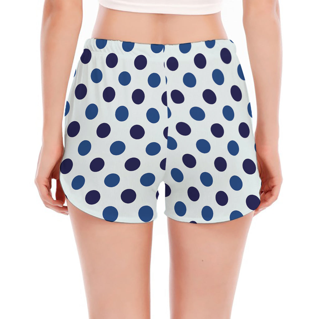 White And Blue Polka Dot Pattern Print Women's Split Running Shorts