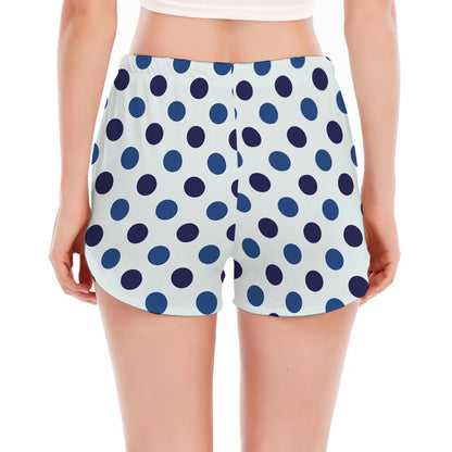 White And Blue Polka Dot Pattern Print Women's Split Running Shorts
