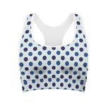 White And Blue Polka Dot Pattern Print Women's Sports Bra