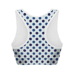 White And Blue Polka Dot Pattern Print Women's Sports Bra